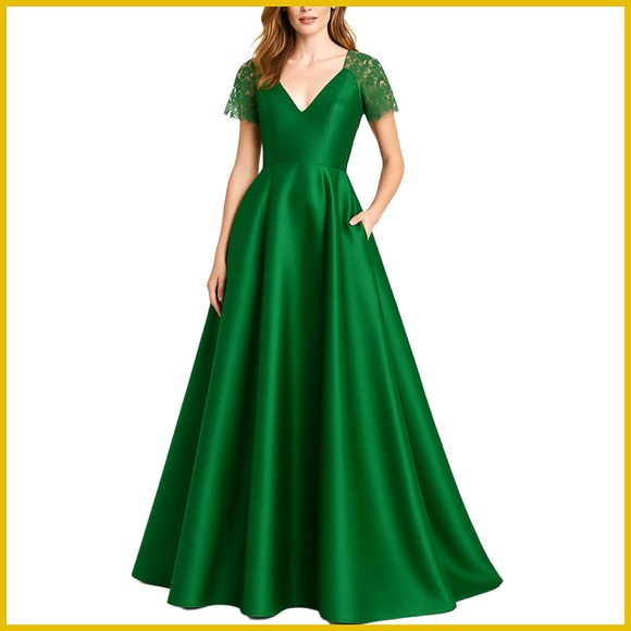 Monique Lhuillier Malachite Green Lace Ball Gown